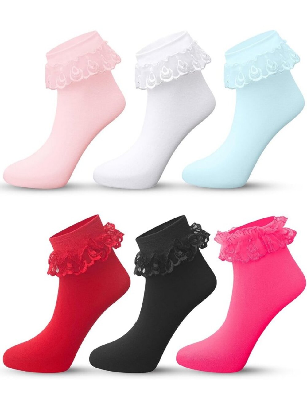 Frilly Lace Ruffle Ankle Socks for Women - Cute Nylon Fashion Footwear